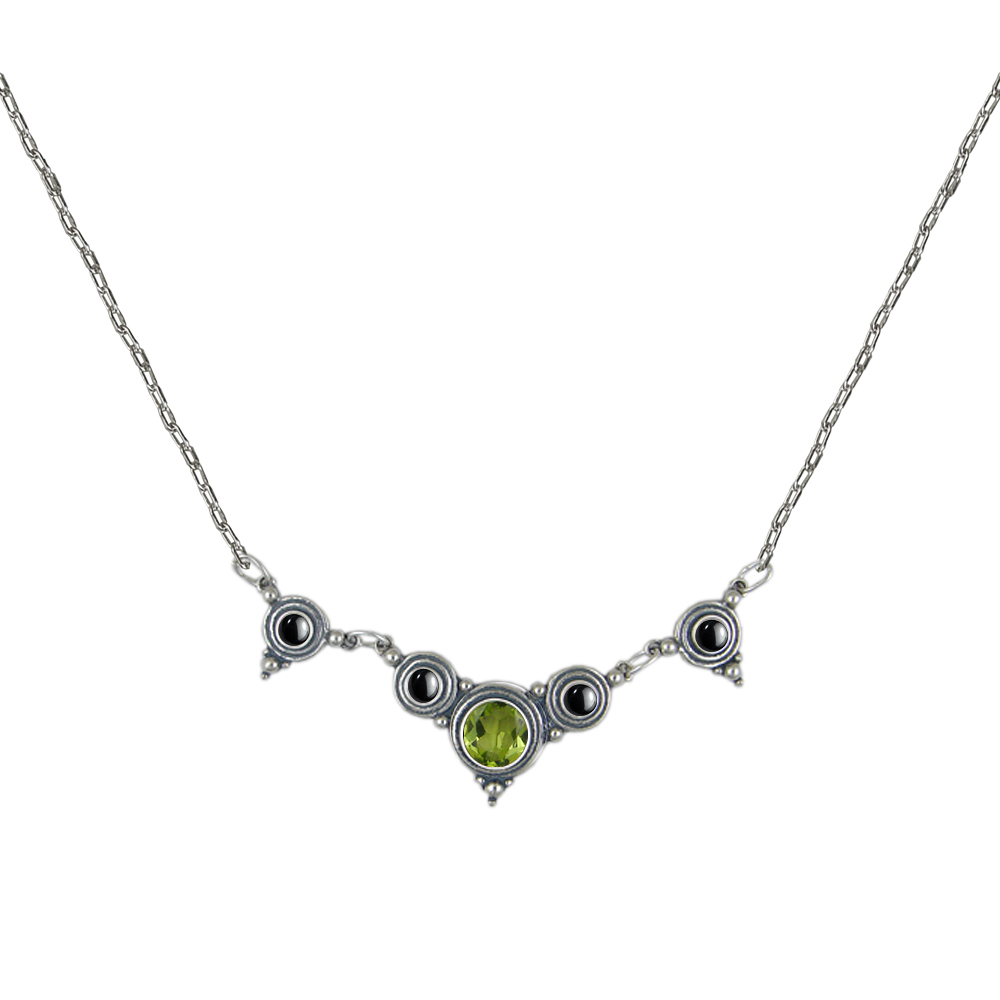 Sterling Silver Gemstone Necklace With Peridot And Hematite